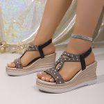 Boho Women's Rhinestone Wedge Sandals - Image 13