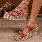 Women's Rhinestone Leaf Wedge Slippers - Image 4