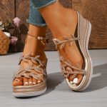 Women's Rhinestone Leaf Wedge Slippers - Image 5