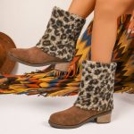 Ethnic style leopard print mid-calf boots - Image 2