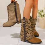 Ethnic style leopard print mid-calf boots