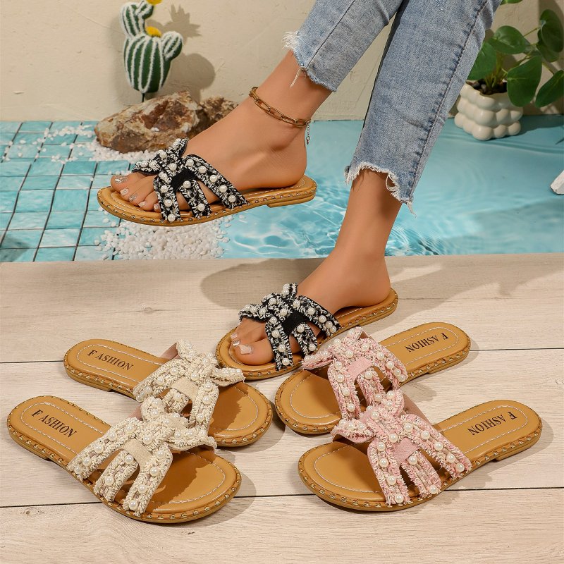 product-09 Women's Pearl Flat Slippers - Image 1