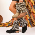 Ethnic style leopard print mid-calf boots